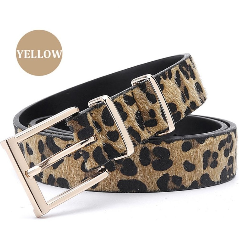 Leopard Print Belt with Gold Buckle